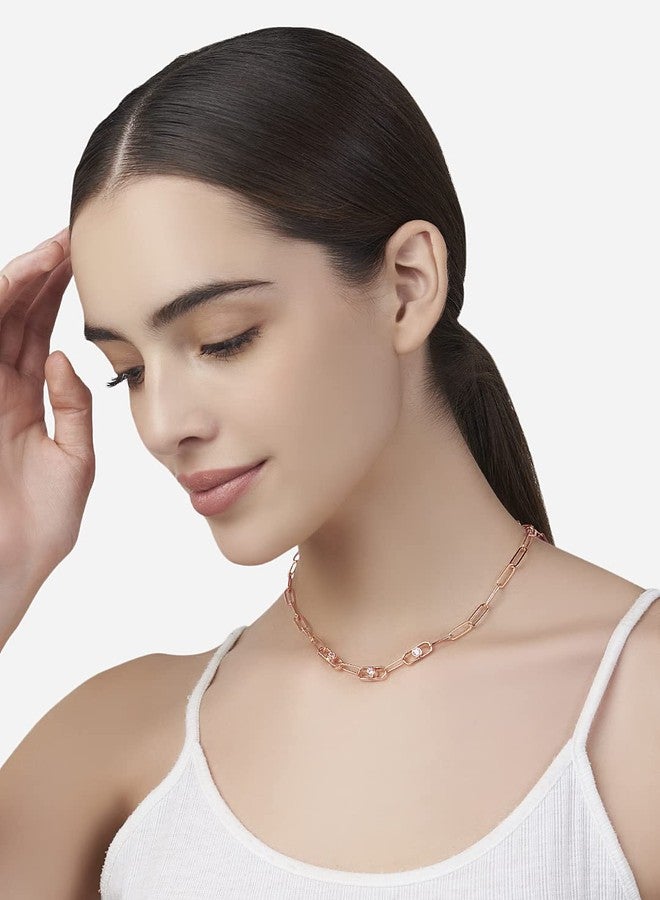 MINUTIAE Curb Style Extendable Brass Chain Necklace with Austrian Cubic Zirconia Diamond - Rose Gold | Skin Friendly and Unique Masterpiece Gift For Her/Girls/Women - Image 3