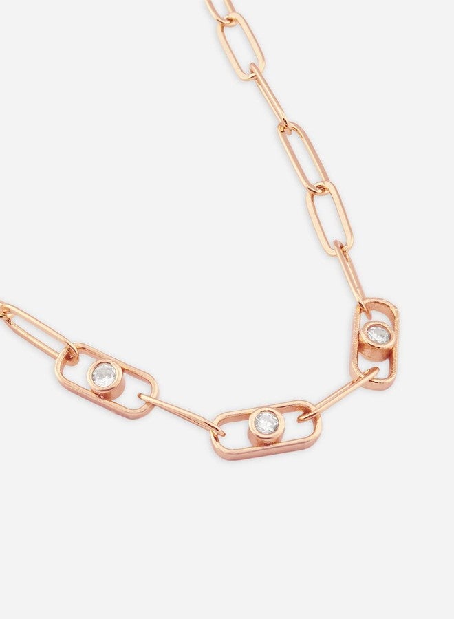 MINUTIAE Curb Style Extendable Brass Chain Necklace with Austrian Cubic Zirconia Diamond - Rose Gold | Skin Friendly and Unique Masterpiece Gift For Her/Girls/Women - Image 4