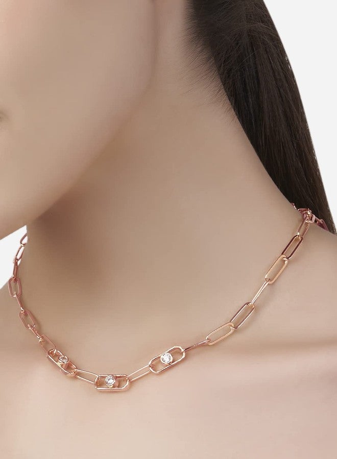 MINUTIAE Curb Style Extendable Brass Chain Necklace with Austrian Cubic Zirconia Diamond - Rose Gold | Skin Friendly and Unique Masterpiece Gift For Her/Girls/Women - Image 2