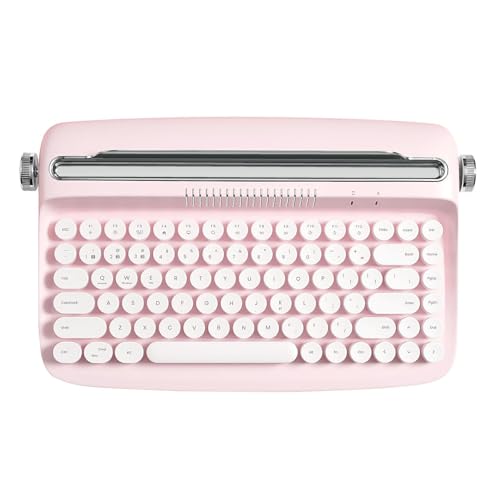 YUNZII ACTTO B303 Wireless Typewriter Keyboard Bluetooth Connection Cute Retro Aesthetic Design with Integrated Stand for Tablet Phone PC and WinMacAndroidB303 Baby Pink - Image 1