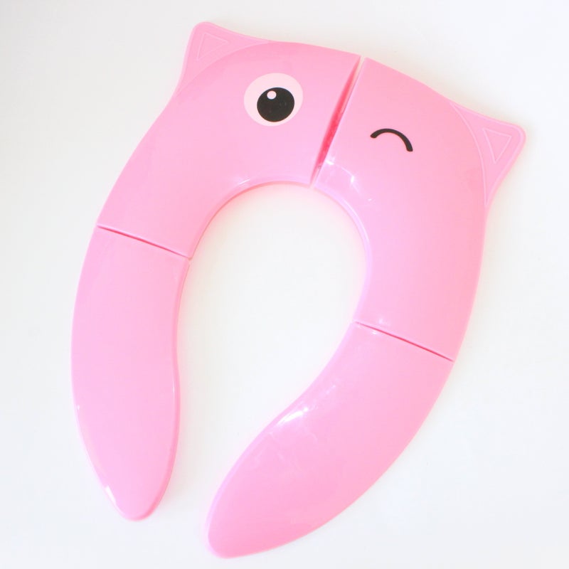 Children's toilet seat gasket folding portable cartoon cute frog travel baby toilet cover toilet cover(Pink Owl Eyes) - Image 4