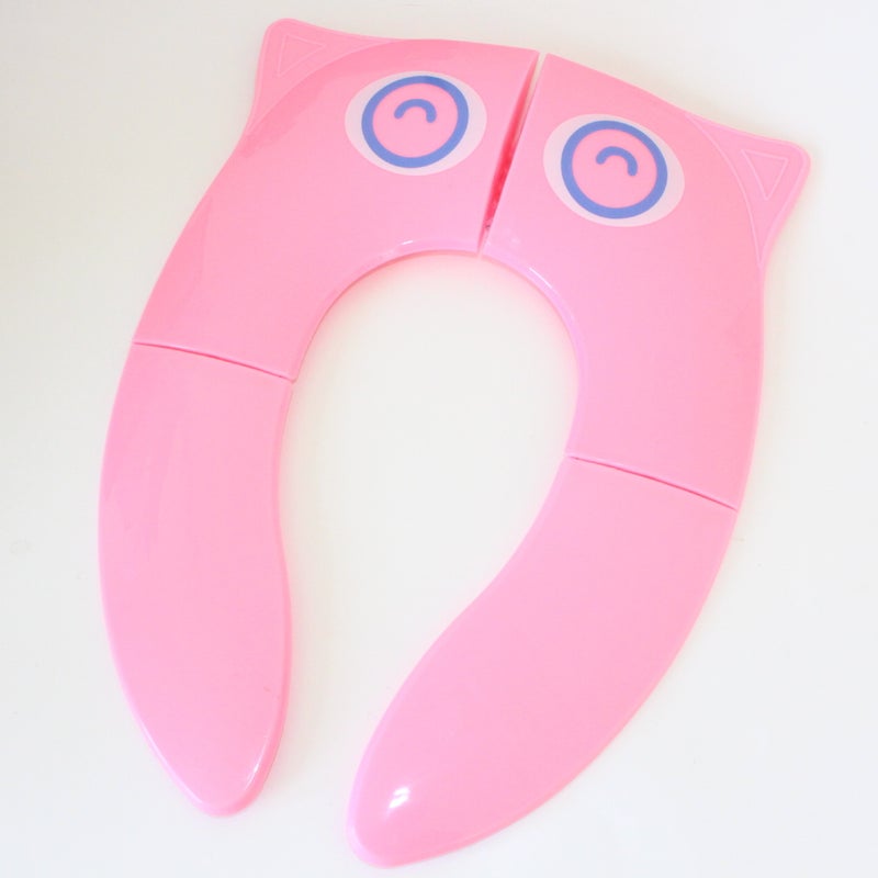 Children's toilet seat gasket folding portable cartoon cute frog travel baby toilet cover toilet cover(Pink Owl Eyes) - Image 1