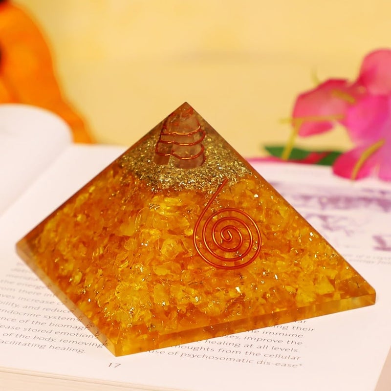 Crystal Divine Citrine Crystal Pyramid Vastu Orgone Showpieces Decor Items For Positive Energy Office Table Decorative Items 10 Cm Cm - Image 1