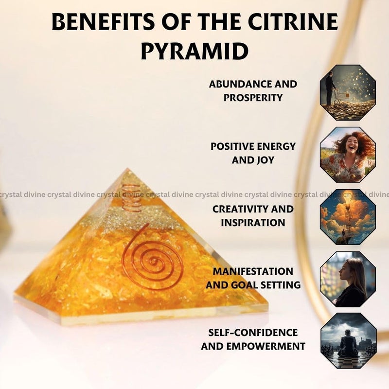 Crystal Divine Citrine Crystal Pyramid Vastu Orgone Showpieces Decor Items For Positive Energy Office Table Decorative Items 10 Cm Cm - Image 2