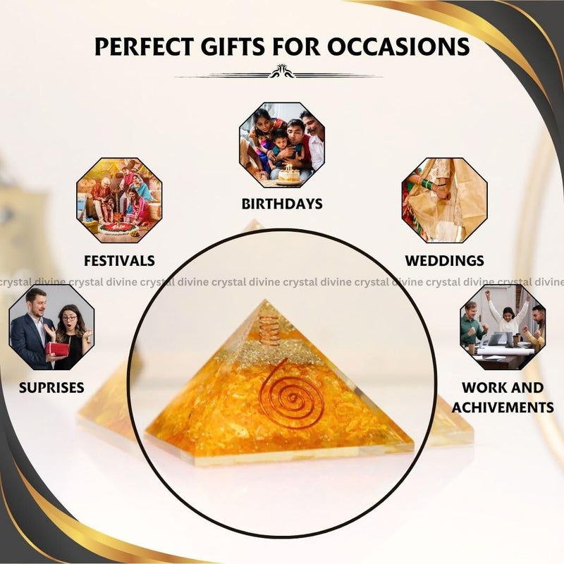 Crystal Divine Citrine Crystal Pyramid Vastu Orgone Showpieces Decor Items For Positive Energy Office Table Decorative Items 10 Cm Cm - Image 3