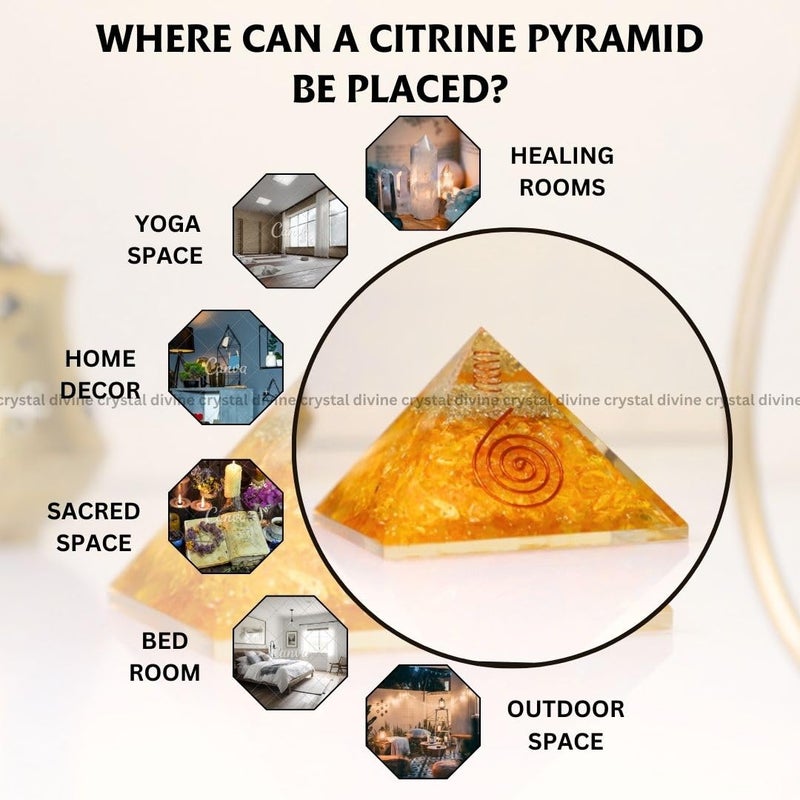 Crystal Divine Citrine Crystal Pyramid Vastu Orgone Showpieces Decor Items For Positive Energy Office Table Decorative Items 10 Cm Cm - Image 4
