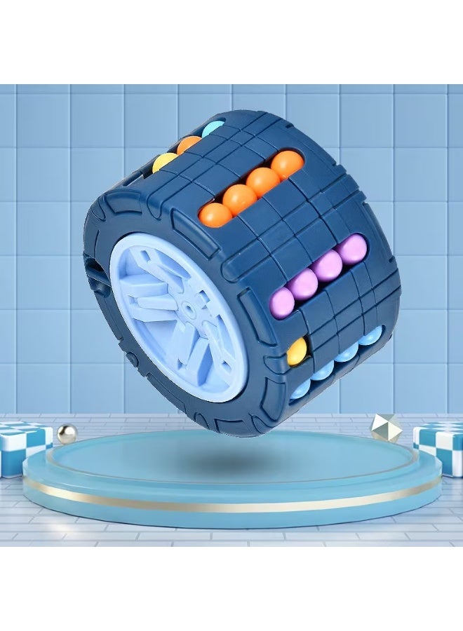 Goolsky [3D Cylinder Cube Toy] 3D Cylinder Cube Toy | Magical Bean Gyro Rotate Slide Puzzle Games Relieve Stress for Children Educational Toys | Blue - Image 2