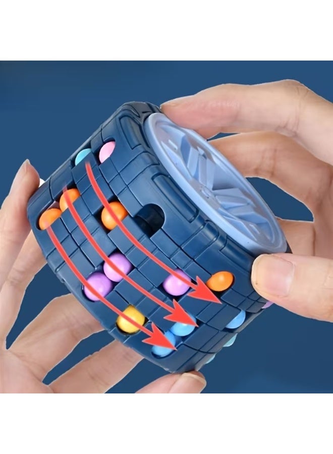 Goolsky [3D Cylinder Cube Toy] 3D Cylinder Cube Toy | Magical Bean Gyro Rotate Slide Puzzle Games Relieve Stress for Children Educational Toys | Blue - Image 3