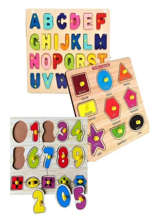 RPC99 Wooden Learning Educational Game Board for Kids, Puzzle Toys for 2 Years Old Boys & Girls Educational Learning Puzzle Toy for Kids ((ABCD & Shape & 0 T0 10)) - Image 1