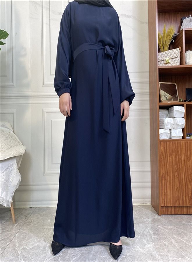 Loquat Casual Elegant Lace-Up Dress Abaya Royal Blue  - Image 1