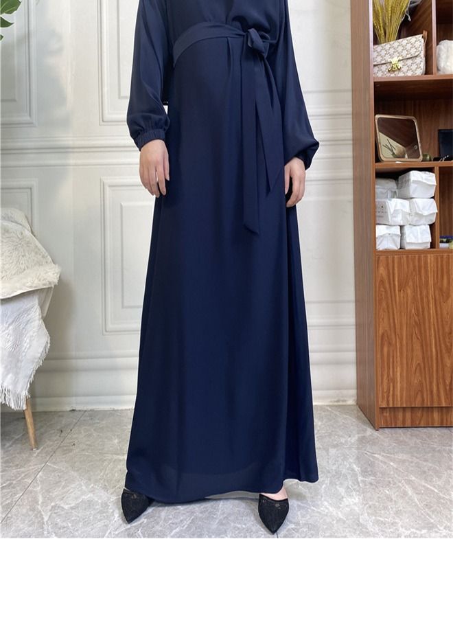 Loquat Casual Elegant Lace-Up Dress Abaya Royal Blue  - Image 3