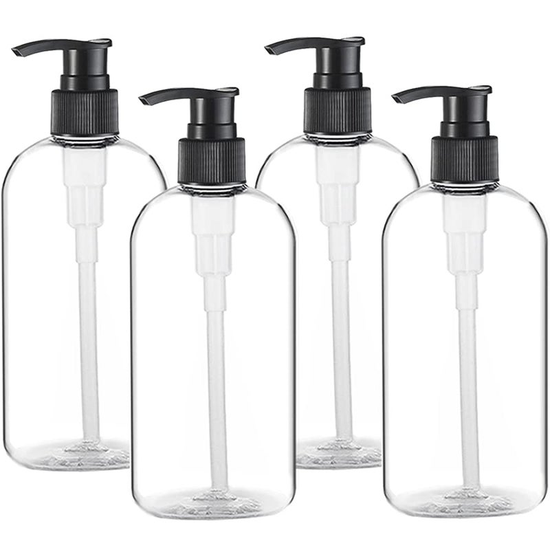 Vioetry Empty Plastic Pump Bottles Dispenser 4 Pack 16oz/500ml Portable Clear BPA-Free Cylinder Shampoo Lotion Hand Pump Bottle Durable Refillable Containers for Massage Oil, Liquid Soap - Image 1