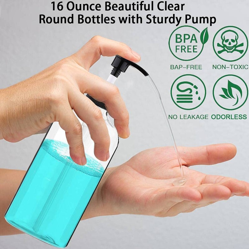 Vioetry Empty Plastic Pump Bottles Dispenser 4 Pack 16oz/500ml Portable Clear BPA-Free Cylinder Shampoo Lotion Hand Pump Bottle Durable Refillable Containers for Massage Oil, Liquid Soap - Image 4