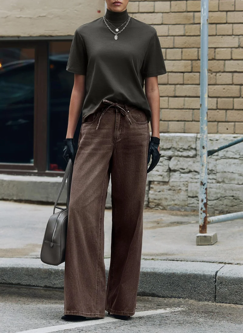 Lichi  Loose distressed jeans with waist ties for Women | Best Price UAE