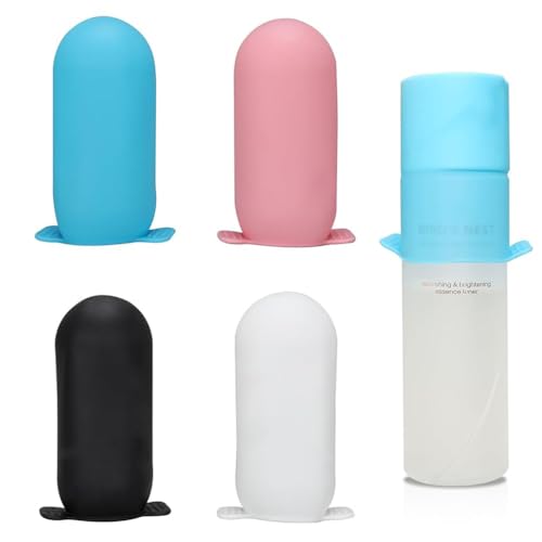 MAYCREATE® 4Pcs Travel Bottles Cover Cap Sleeves High Elastic Silicone Bottle Cover Leaking Proof Sleeves for Toiletries Travel Bottle Close-fit Cap - Image 1