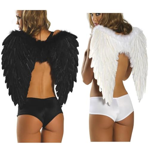 Aiosy Halloween Feather Angel Wings White or Black Cosplay Costumes Dress Up Party Christmas Props for Adult Women and Girls (31.5 * 23.6 inches) (White) - Image 1