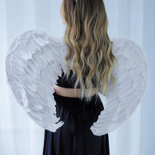 Aiosy Halloween Feather Angel Wings White or Black Cosplay Costumes Dress Up Party Christmas Props for Adult Women and Girls (31.5 * 23.6 inches) (White) - Image 3