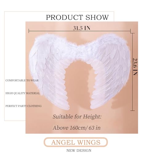 Aiosy Halloween Feather Angel Wings White or Black Cosplay Costumes Dress Up Party Christmas Props for Adult Women and Girls (31.5 * 23.6 inches) (White) - Image 5