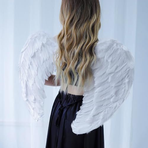 Aiosy Halloween Feather Angel Wings White or Black Cosplay Costumes Dress Up Party Christmas Props for Adult Women and Girls (31.5 * 23.6 inches) (White) - Image 2
