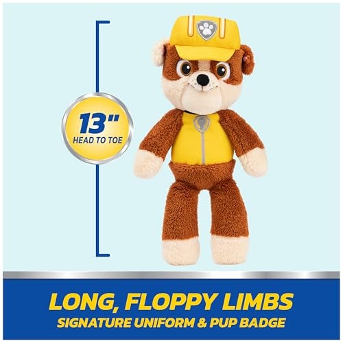 GUND PAW Patrol Official Rubble Take Along Buddy Plush Toy, Premium Stuffed Animal for Ages 1 & Up, Yellow/Brown, 13” - Image 4