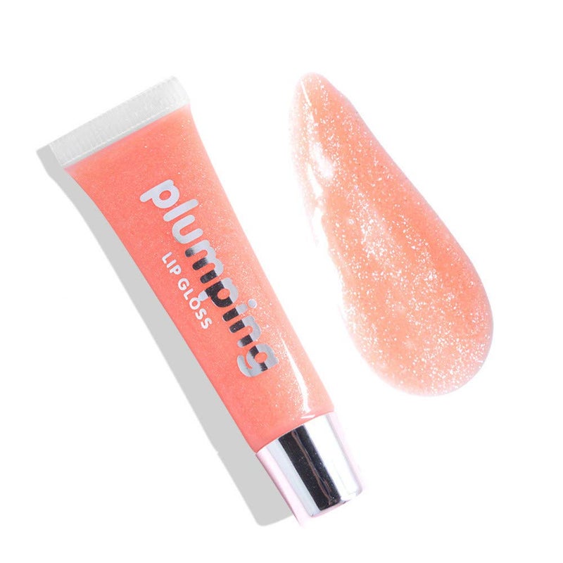 MAEPEOR Glitter Glossy Plumping Lipgloss 9 Colors Moisturizing Lip Plumper Shiny Jelly Lip Gloss Natural Liquid Lipstick for Women and Girls Glitter Glossy 02Peachy Pink