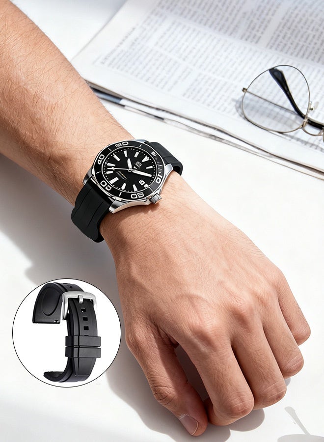 Quick Release Soft Silicone Watch Strap，Rubber Watch Bands Universal Replacement Band Strap for Men Women Black 20mm - Image 4