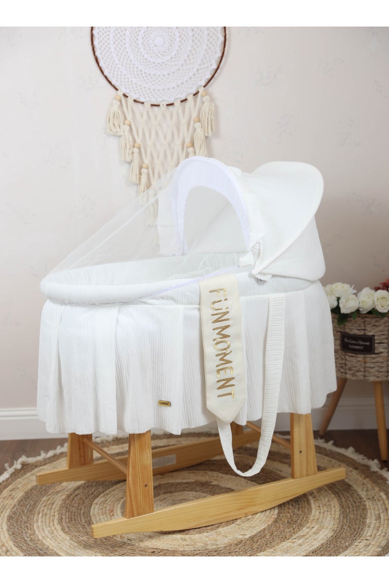 Moses Basket Bed With Wooden Rocking Stand - Image 1
