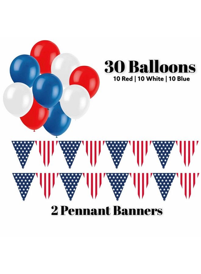 Oojami Serves 30 Ultimate 4Th Of July Patriotic Party Supplies Includes Plates Cups 1 Table Cover 30 Napkins 2 Pennant Banner 1 Usa Banner 30 Balloons And 12 Flags - Image 5