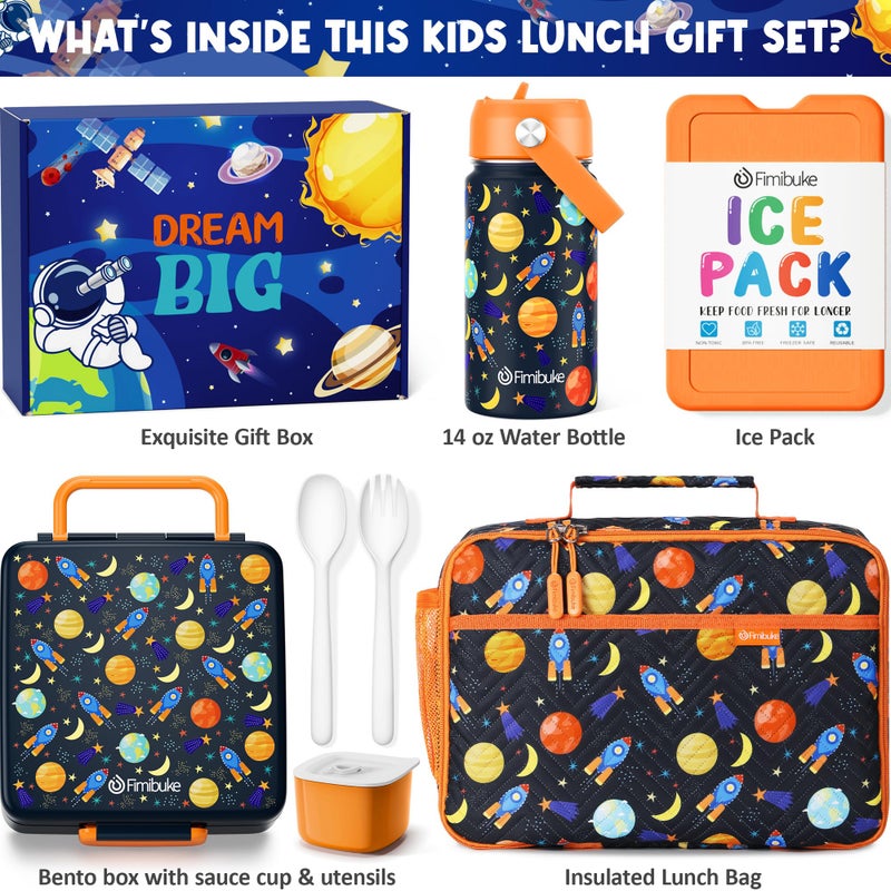 Fimibuke Kids Bento Lunch Box with 4 Compartments, Insulated lunch Bag, Stainless Steel Insulated Water Bottle, Ice Pack & Utensils Set, Birthday Gifts for Ages 3-12 Back to School Toddler Girls Boys - Image 2