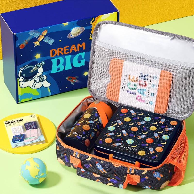 Fimibuke Kids Bento Lunch Box with 4 Compartments, Insulated lunch Bag, Stainless Steel Insulated Water Bottle, Ice Pack & Utensils Set, Birthday Gifts for Ages 3-12 Back to School Toddler Girls Boys - Image 3