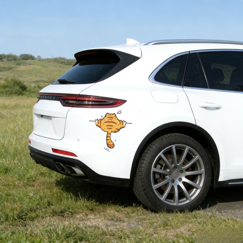 Fun Peeking Car Sticker 1 Piece Cover Scratches Unique Style Orange Cat Design - Image 1