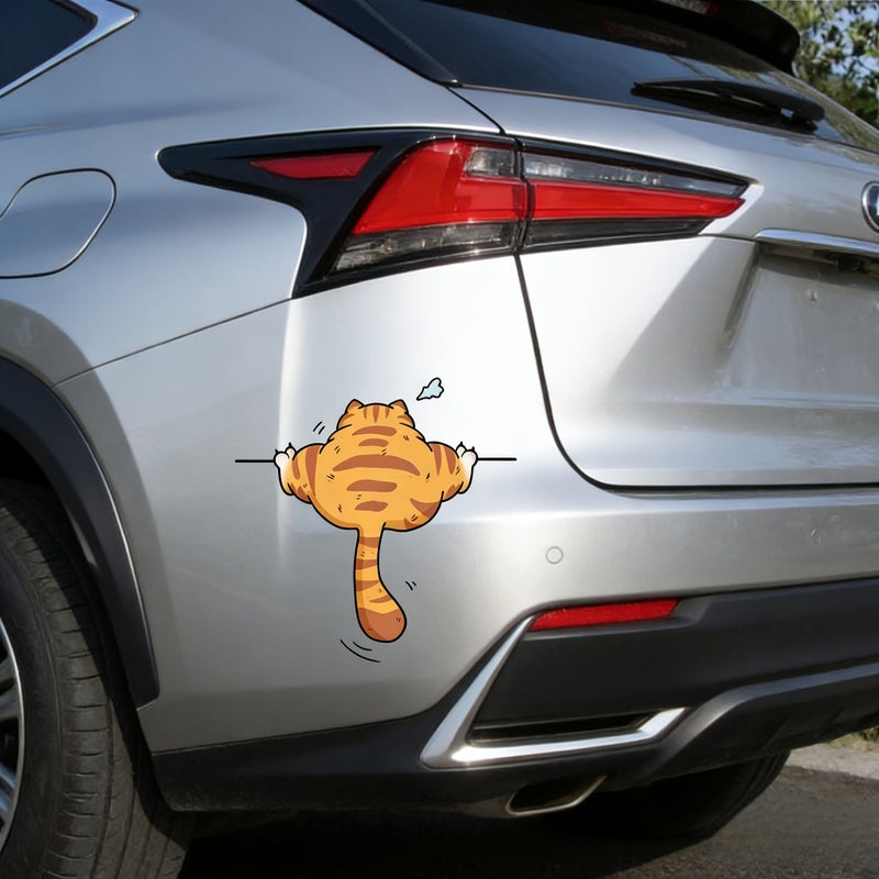 Fun Peeking Car Sticker 1 Piece Cover Scratches Unique Style Orange Cat Design - Image 3