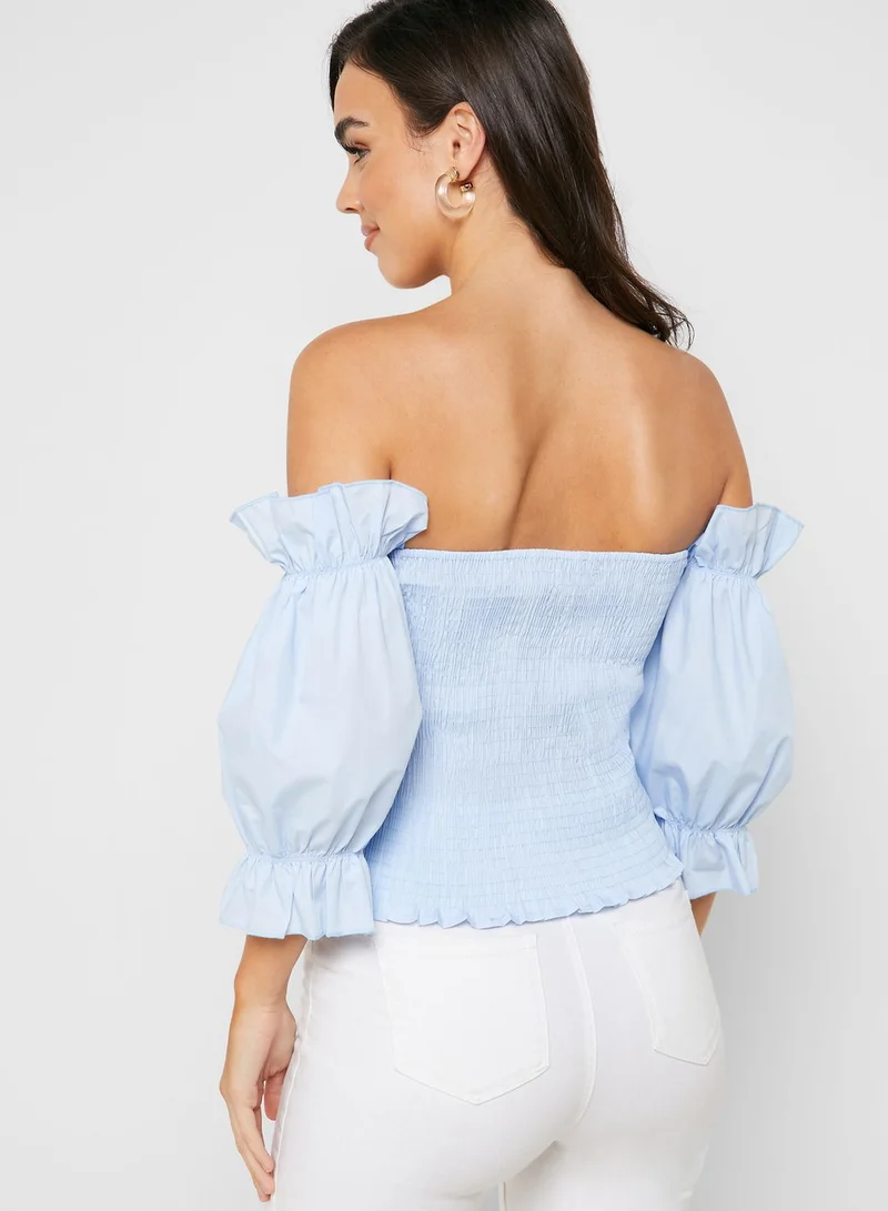 ELLA Bardot Bandeau Puffed Sleeve Top