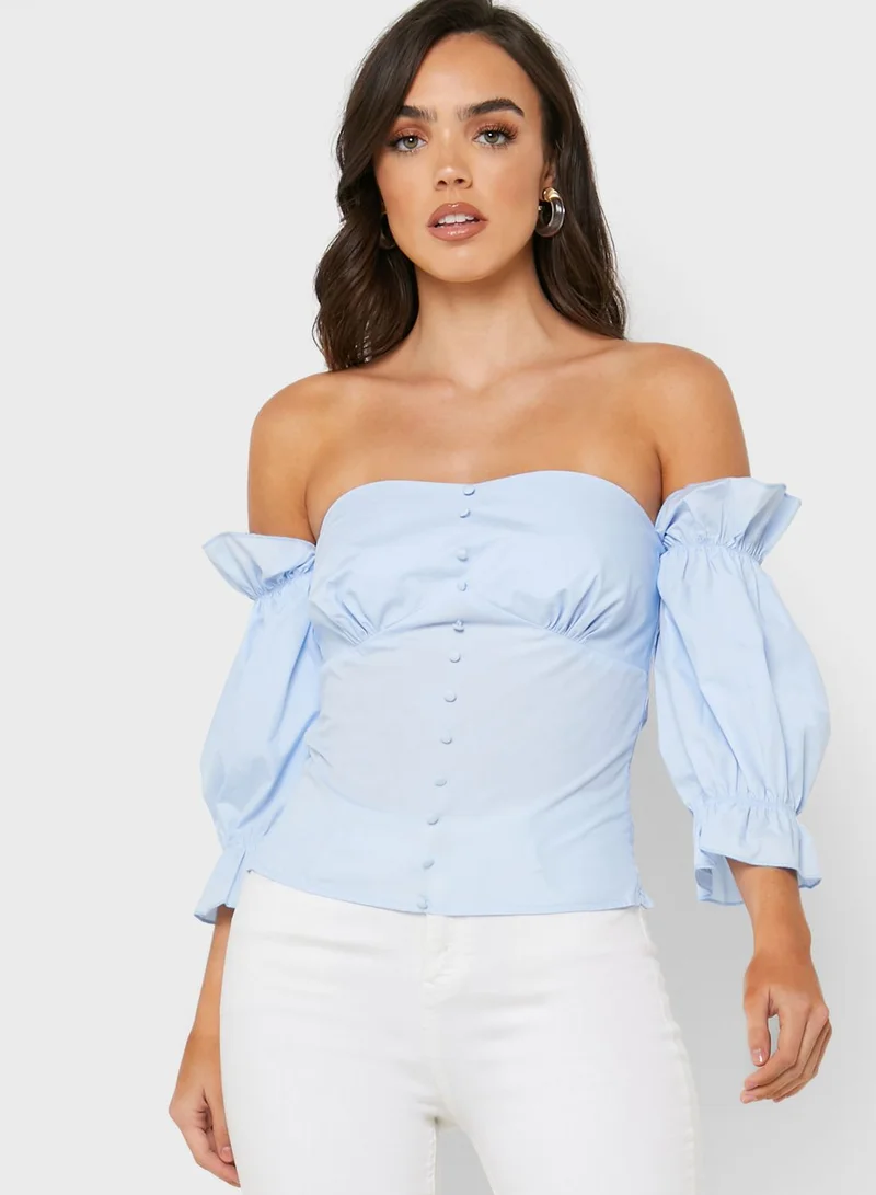 ELLA Bardot Bandeau Puffed Sleeve Top