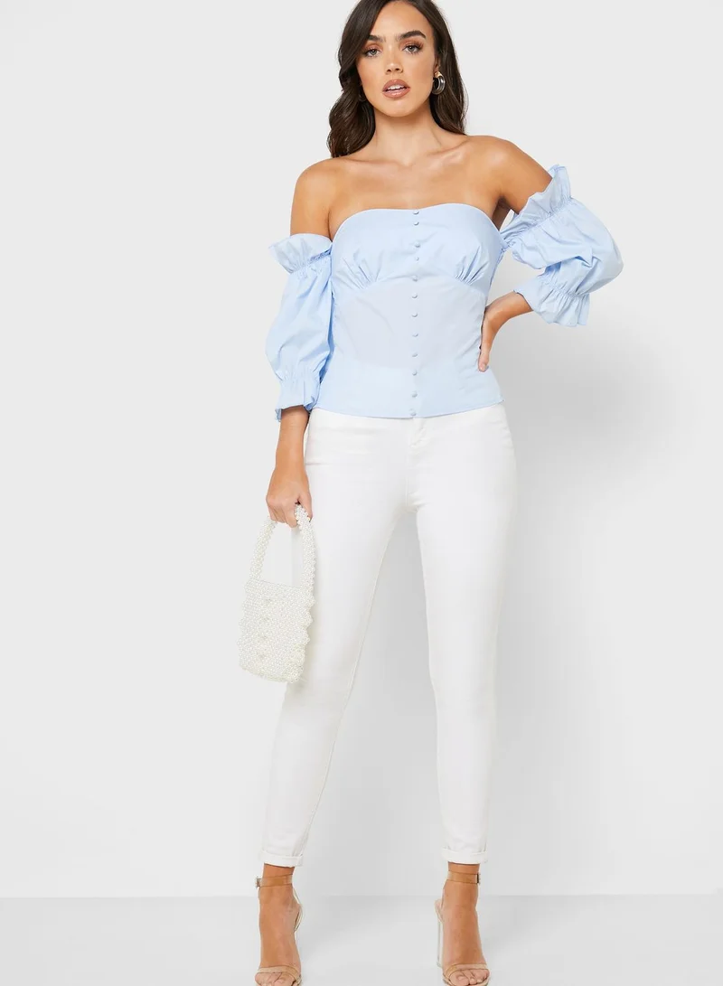 ELLA Bardot Bandeau Puffed Sleeve Top