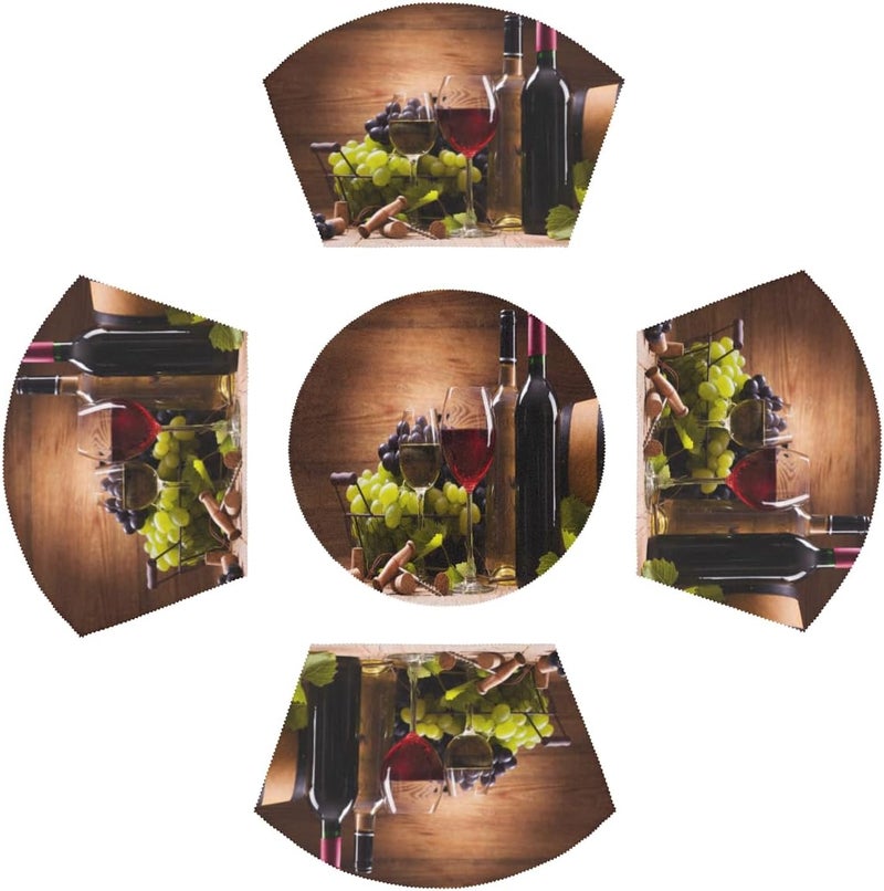 DXTKWL Wine Glass Grapes Placemats for Round Table Set of 4  Retro Wooden Wedge Place Mats With Centerpiece  Washable Heat Resistant for Indoor Kitchen Dining Decor - Image 2