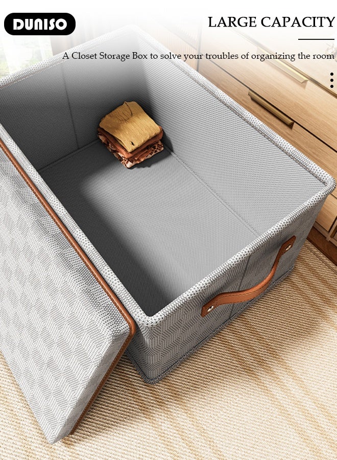 DUNISO 2 Pack Closet Storage Box with Lid and Handle, Stackable Wardrobe Clothes Organizer, Foldable Closet Storage Basket, Cube Storage Bins for Clothing, T-Shirt, Jeans, Sweaters, Toys & Books (18L) - Image 5