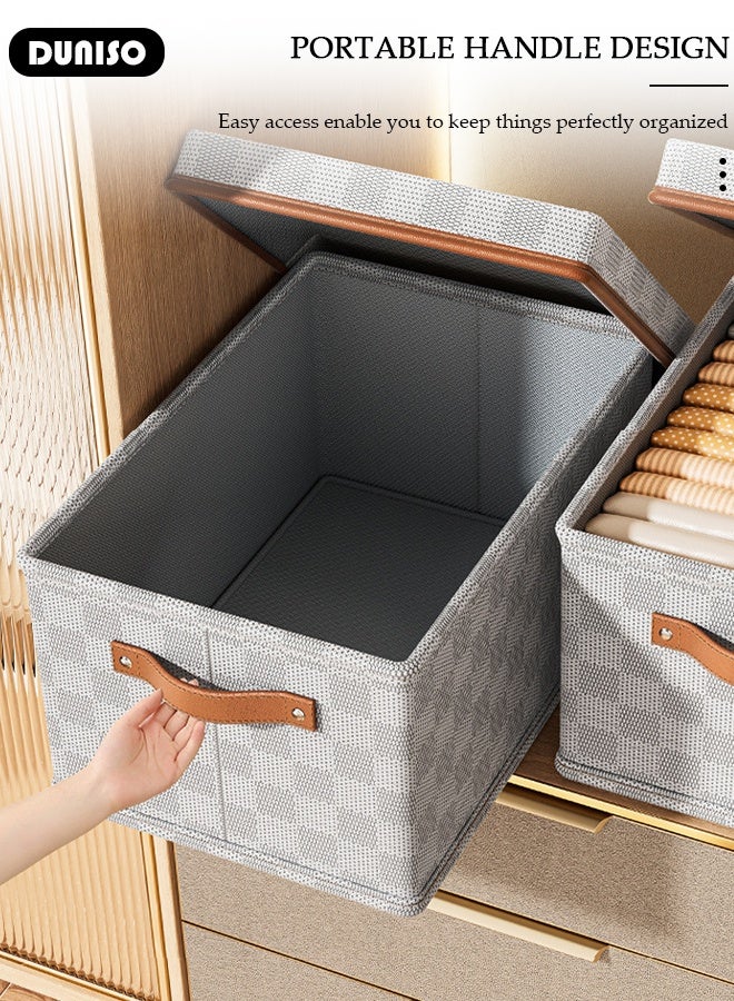 DUNISO 2 Pack Closet Storage Box with Lid and Handle, Stackable Wardrobe Clothes Organizer, Foldable Closet Storage Basket, Cube Storage Bins for Clothing, T-Shirt, Jeans, Sweaters, Toys & Books (18L) - Image 3