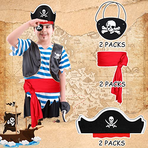 Vicenpal 6 Pieces Captain Pirate Costume Accessories Set, 2 Pcs Kids Pirate Eye Patches 2 Pcs Sash Belt 2 Captain Hat for Boys Girls Halloween Role Play Party - Image 3