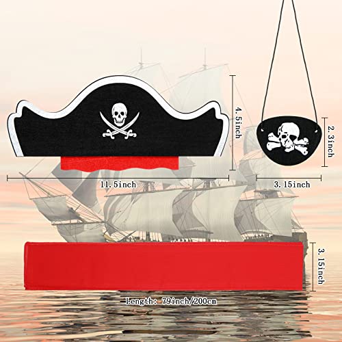 Vicenpal 6 Pieces Captain Pirate Costume Accessories Set, 2 Pcs Kids Pirate Eye Patches 2 Pcs Sash Belt 2 Captain Hat for Boys Girls Halloween Role Play Party - Image 2