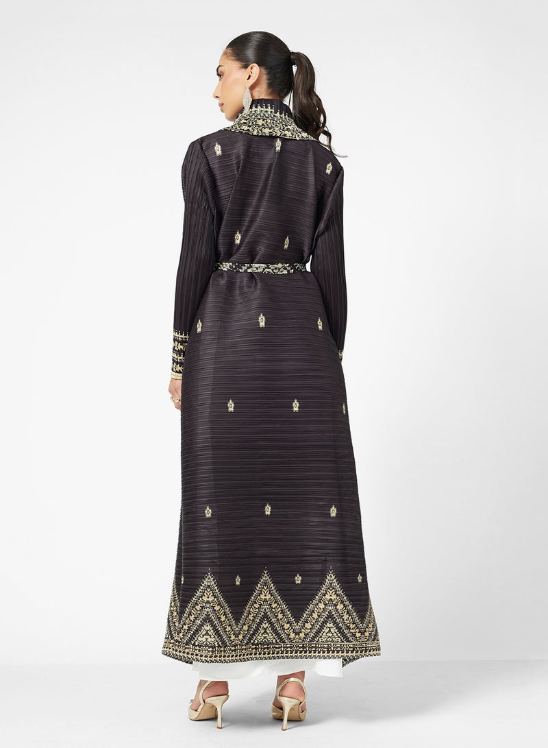 Khizana Textured Abaya With Print - Image 2