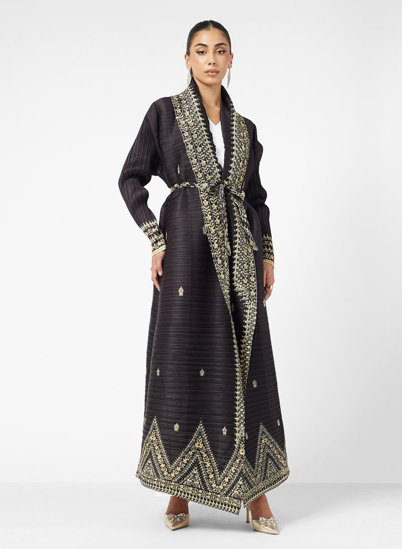 Khizana Textured Abaya With Print - Image 4
