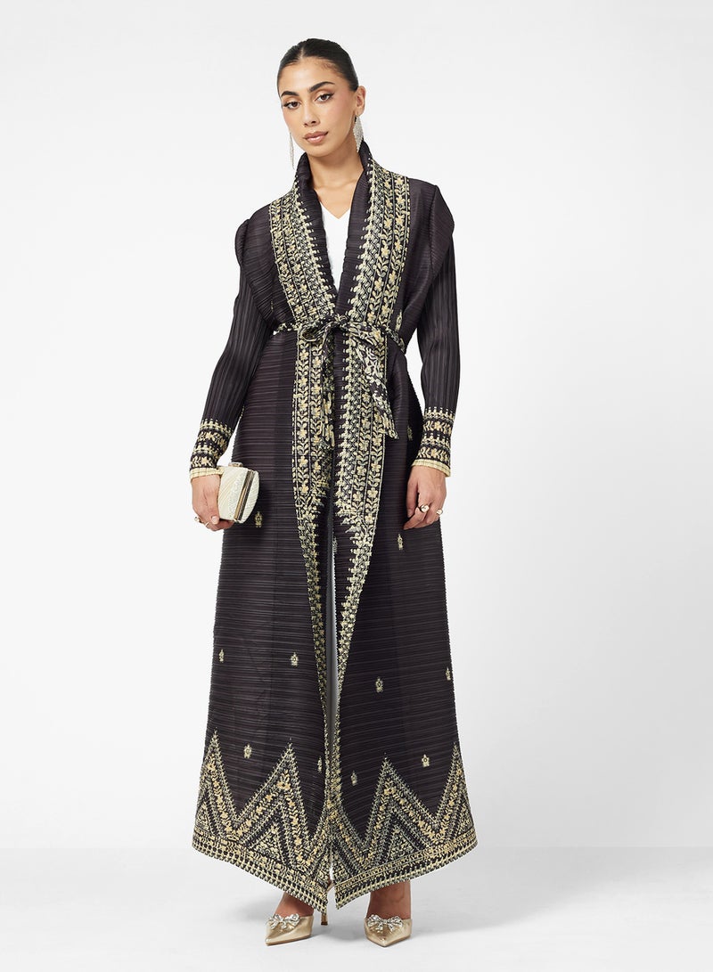 Khizana Textured Abaya With Print - Image 1