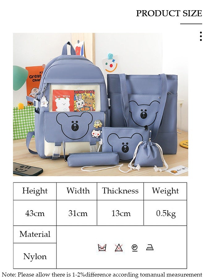 DUNISO 5PCS Kids School Backpack Set Canvas Laptop School Bag Sets for Kids with Tote Bag,Shoulder Bag,Pencil Box,Small Bag ,Large-capacity Bookbag for Girls Boys Back to School Supplies - Image 2