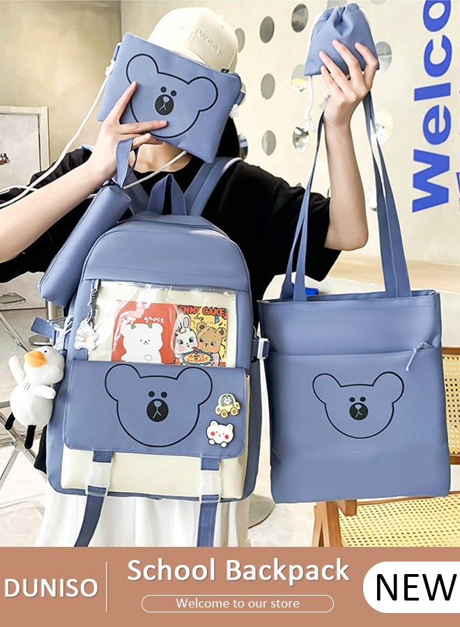 DUNISO 5PCS Kids School Backpack Set Canvas Laptop School Bag Sets for Kids with Tote Bag,Shoulder Bag,Pencil Box,Small Bag ,Large-capacity Bookbag for Girls Boys Back to School Supplies - Image 1