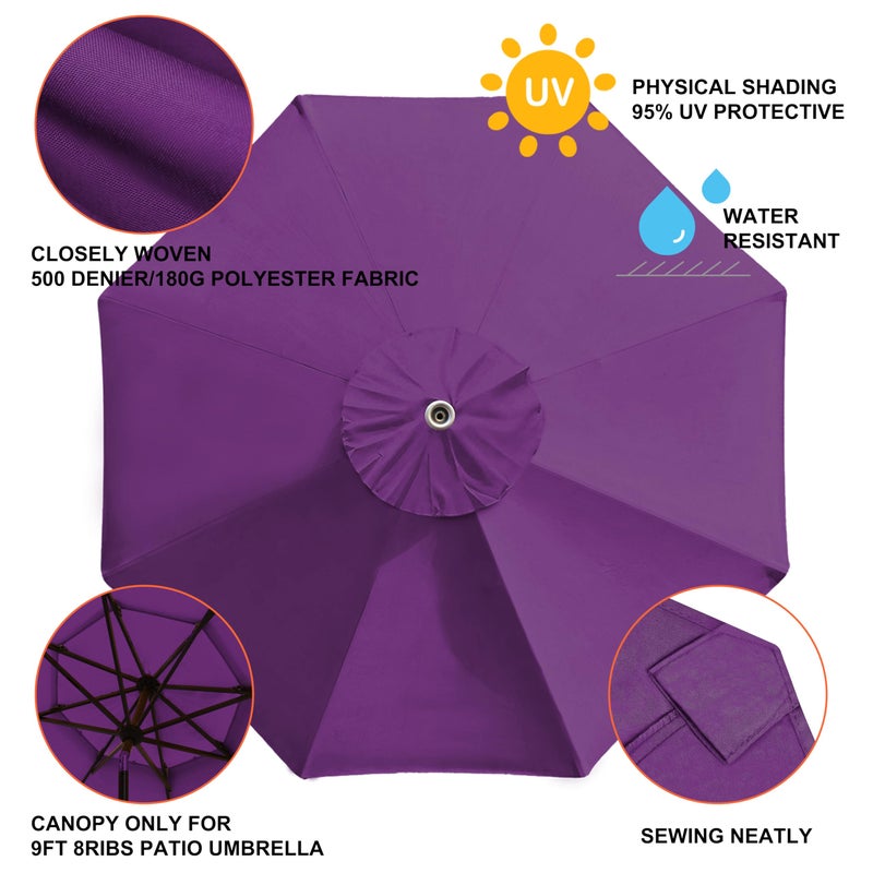 EliteShade USA 9FT Patio Umbrella Replacement Covers 8 Ribs Market Umbrella Canopy Cover (CANOPY ONLY) (Purple) - Image 4