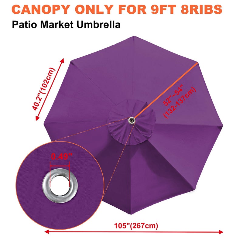 EliteShade USA 9FT Patio Umbrella Replacement Covers 8 Ribs Market Umbrella Canopy Cover (CANOPY ONLY) (Purple) - Image 3