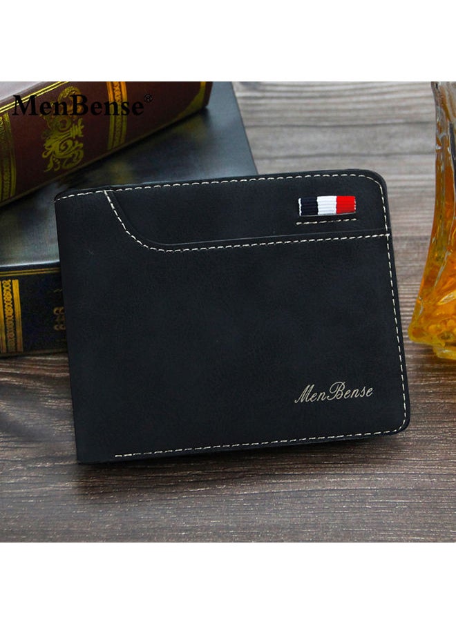 MenBense - Men's Stylish Short Wallet PU Leather Card Bag with Zipper 12*9*2cm - Image 1