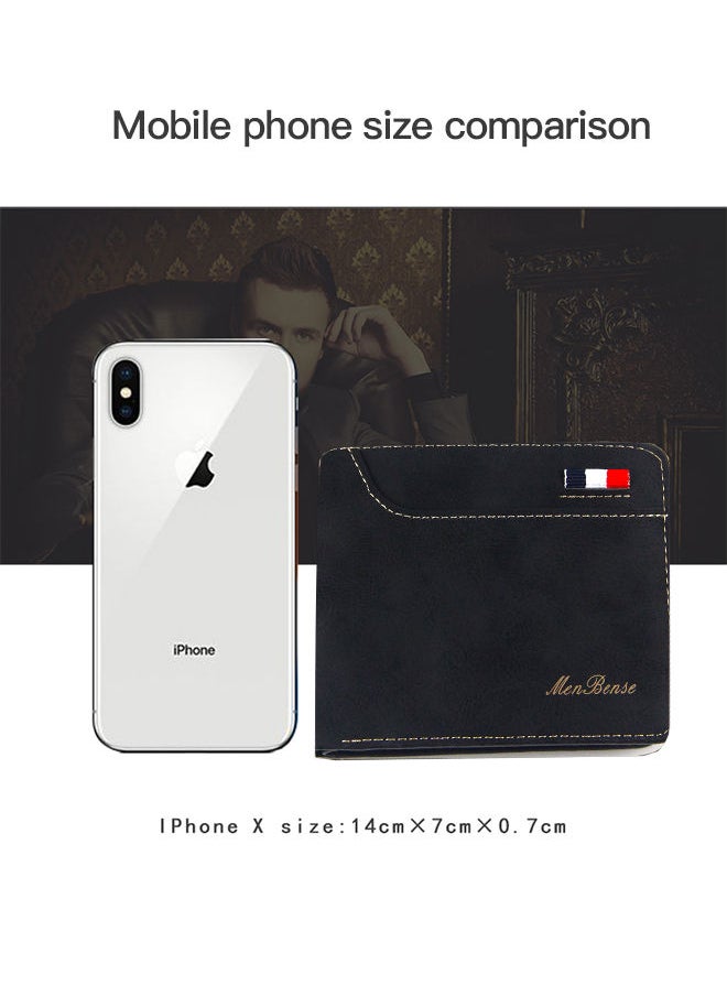 MenBense - Men's Stylish Short Wallet PU Leather Card Bag with Zipper 12*9*2cm - Image 1