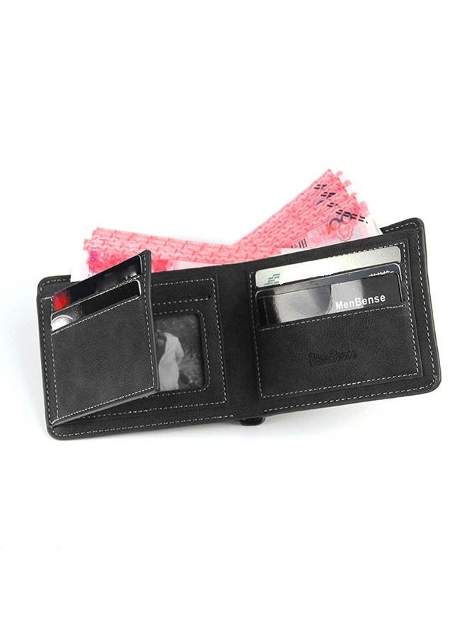 MenBense - Men's Stylish Short Wallet PU Leather Card Bag with Zipper 12*9*2cm - Image 1